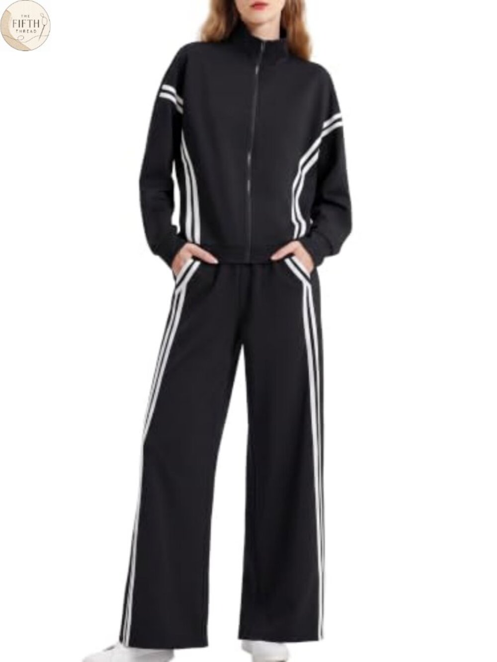 Women's 2 Piece Lounge Set Zip Up Sweat Set Striped Tracksuit Polyester Blend